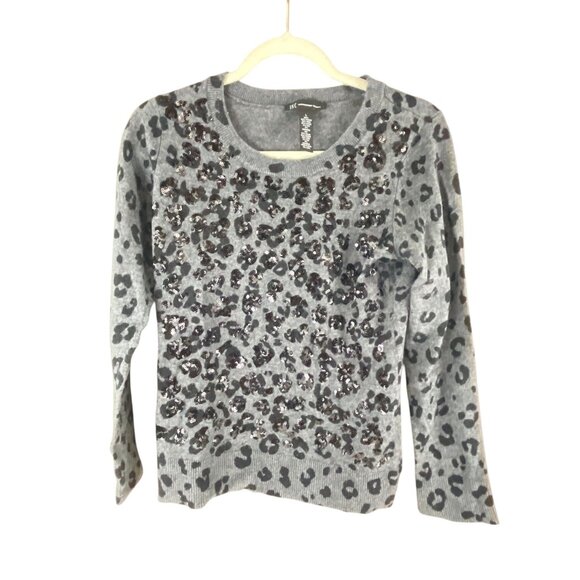 I.N.C International Concepts Sequin Leopard Print Sweater Grey Black L Artsy Dre - Picture 6 of 7